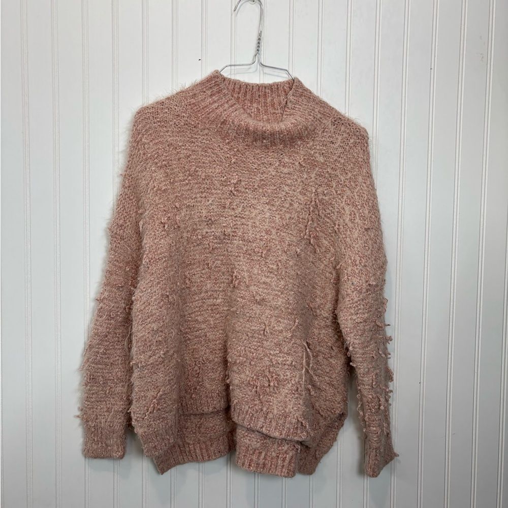 Altar'd State Blush Textured knit mock neck warm fuzzy  Sweater